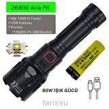 SMALL SUN SM-T288 80W 1000 Lümen 26800 Model 8800 mah pil 1 ile 1,5 Km Menzilli Şarjlı El Feneri