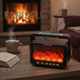 RT-734 Gerçek Eskitme Görünümlü Şömine Efektli Nostaljik Radyo | Güneş Enerjili, Bluetooth'lu, Fenerli