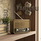 BK-340 Solar Şarjlı Retro Görünümlü AM/FM/SW 3 Bant Dünya Radyosu ve MP3 Çalar - Kahve/Bronz
