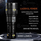 OR-G601 200W Lazer LED El Feneri + Yedek Pil Seti - Powerbank Özellikli Profesyonel Avcı Paketi