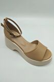 Melissa Yuvarlak Burun Bilekten Bağlamalı Bej Platform Taban Hakiki Deri Kadın Sandalet