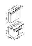 MAUNA 80 CM BANYO DOLABI WİNDOW GRİ - BOY DOLAP HARİÇ 