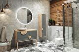 BOLİVYA 85 CM BANYO DOLABI ANTRASİT/DORADO  - BOY DOLAP DAHİL  