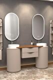 LOTUS DUO 150 CM BEYAZ LAVABOLU BANYO DOLABI  VİZON - RAF MODÜL DAHİL