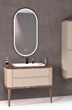 PIER 100 CM BEYAZ LAVABOLU BANYO DOLABI VİZON / KAYIN  - BOY DOLAP DAHİL