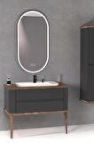 PIER 100 CM BEYAZ LAVABOLU BANYO DOLABI ANTRASİT / KAYIN  - BOY DOLAP DAHİL