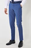 Erkek Mavi Slim Fit Dar Kesim Mono Yaka Desenli Mavi Klasik Takım Elbise