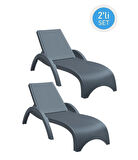 Omnipazar TRK-860 Siesta Fiji Rattan Desenli Ayarlanabilir Lüks Şezlong Koyu Gri 2'li Set