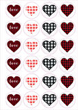 24 Adet - Kalp Ekose Sticker - Hediye Sticker - Notebook Sticker - Defter Sticker - Yılbaşı Süsü