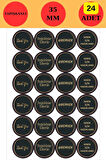 24 Adet - Siyah Gold Teşekkürler ve Handmade Sticker - 4 Çeşit - Gold Sticker - Siyah Sticker 
