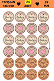 24 Adet - Kraft Görünümlü Thank You & Handmade Sticker- Paketleme Sticker - Handmade Etiket - Hediye