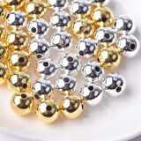 50 Adet Gümüş Silver Metalize 14mm Parlak Boncuk - Hobi Boncuk - Parlak Gold Boncuk - Lux Boncuk