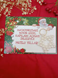 10 Adet İnci Yıldız Yılbaşı Hediyesi Anahtarlık - Noel Baba Kartlı - Kuşe Canlı Kart - Jelatinli