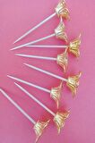 25 Adet Gold Çiçek Başlık Kokteyl Kürdanı- Pasta Kürdanı 6cm  - Sunum Kürdanı