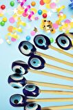 30 Adet Nazar Boncuklu Pasta Kürdanı 6 Cm - Pasta Süsü- Cupcake Süsü -  Doğum Günü Süsleri