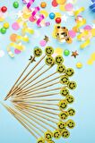 30 Adet Gülen Yüz Emoji Pasta Kürdanı 6 Cm - Pasta Süsü- Cupcake Süsü -  Doğum Günü Süsleri