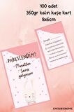 100 Adet Pembe Tavşanlı Çift Yönlü Teşekkür Kartı - Paketleme Kartı - Hediye Kartı - 