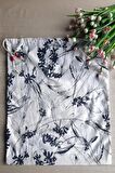 Lacivert Çiçekli Ekmeklik - Askılı Büzgülü Keten Ekmek Torbası 50x40cm