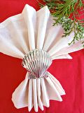 6 Adet Gümüş Deniz Kabuğu Metal Peçete Halkası  - Napkin Ring