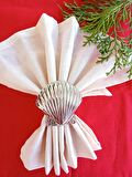 6 Adet Gümüş Deniz Kabuğu Metal Peçete Halkası  - Napkin Ring
