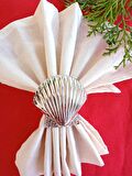 6 Adet Gümüş Deniz Kabuğu Metal Peçete Halkası  - Napkin Ring