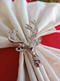 6 Adet Lux Gümüş Geyikli Peçete Halkası - Napkin Ring - Yılbaşı Süsü