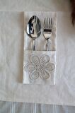 6 Adet Çiçek Dantelli Krem Keten Kaşıklık Servis Sunum - Table Decor