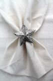 6 Adet Dekoratif Gümüş Star Nova Peçete Halkası - Napkin Ring
