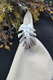 6 Adet Gümüş Tropical Leaf Metal Peçete Halkası - Napkin Ring