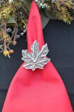 6 Adet Gümüş Vintage Çınar Yaprağı Metal Peçete Halkası - Napkin Ring
