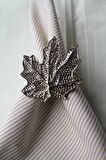 6 Adet Gümüş Vintage Çınar Yaprağı Metal Peçete Halkası - Napkin Ring
