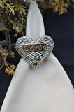 6 Adet Gümüş Love Kalp Metal Peçete Halkası - Napkin Ring