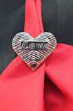 6 Adet Gümüş Love Kalp Metal Peçete Halkası - Napkin Ring