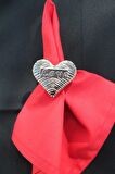 6 Adet Gümüş Love Kalp Metal Peçete Halkası - Napkin Ring