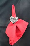 6 Adet Gümüş Love Kalp Metal Peçete Halkası - Napkin Ring