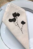 6 Adet Black Rose Doğal Keten Servis Sunum Peçetesi