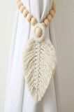2 Adet Ekru Curtain Leaf Ahşap Boncuklu Perde Süsü