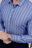 Mavi Beyaz Çizgili Slimfit   Gömlek
