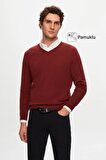 Ds Damat Regular Fit Kiremit Düz V Yaka Triko Kazak 5HF06ORT12003 5HF06ORT12003
