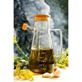 Borosilikat Cam Yağlık Sirkelik Bambu Kapak 900ml 