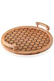 Bambu Tepsi Yuvarlak Desenli 33cm Servis Sunum Tepsi