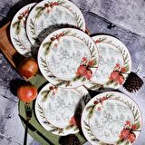 6'lı Yılbaşı Kansept Porselen 19cm Pasta, Tatlı Tabak 1116