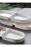 3lü Porselen Bölmeli Tabak 25*10cm Çerezlik, Sunumluk 3497