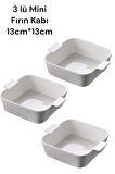 3 lü Porselen Kare Kase, Kahvaltılık, Fırın Kabı 13*13cm