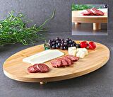 Ayaklı Bambu Tepsi Oval 37*28cm Servis Sunum Tepsi