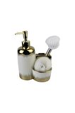 Porselen Mutfak Set Sıvı Sabunluk 400ml Fırçalı Yaldızlı 28745