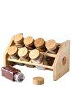 8 li Bambu Stantlı Cam Baharatlık, Baharat Takımı 3869