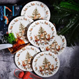 6'lı Yılbaşı Konsept Porselen 25cm Servis Pasta, Tabak 1118 Bunny Christmas