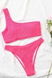 Angelsin Özel Fitilli Kumaş Bikini Takım Pembe