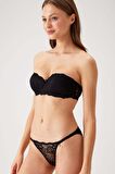 Siyah 4563 Pisa Destekli / Push - Up Straplez Dantelli Sütyen Takımı